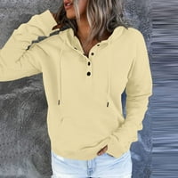 Košulja na pola gumba Žene Čvrsto boje dugih rukava s kapuljačom Plus veličina vježba dukserice sa džepom