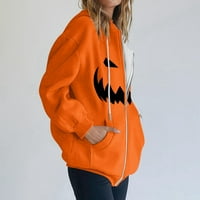 Cardigan za žene Ženska Ležerna moda Hallo-Ween Štampani pulover dugih rukava Zip Duksevi kaput narančasta