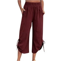 Amlbb Womans Ljeto pamučno platno labavo široko ležaljke hlače sa sobnoj boji nacrtaju hlače sa džepovima