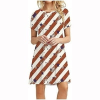 Drindf USA zastave haljine Ljetni casual v-izrez kratki rukav ljetni ispis haljina za koljeno za plažu