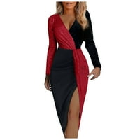Ženske haljine Maxi omotač dugih rukava Ležerne prilike V-izrezom Crvena 2xl