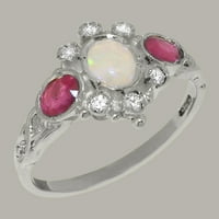 Britanci izrađeni sterling srebrni prirodni Opal Ruby Diamond Womens Ring - Veličine Opcije - Veličina