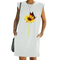 Pfysire Womens suncokret za ispis majica bez rukava, haljina ljeto suncobranska bijela 2xl