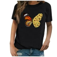 Rollbacks Majice za žene Majica kratkih rukava Žene Ljetni modni vrhovi suncokret Butterfly Graphic