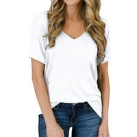 Ženska casual moda V-izrez Solid Colore labav kratki rukav bluza XL
