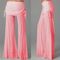 Žene osnovne trake za pantalone Ruched duge hlače u boji za žene ružičaste 3xl