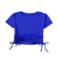 Ženska kraljevska plava obična okrugla vrat kratki rukav plus veličina majica