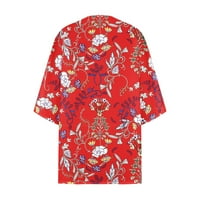 Vrijeme i TRU zimski kaputi, jakne za žene, ženska jesena moda, crvena, ženski cvjetni print puff rukav kimono kardigan labav šifon pokriti casual bluzu