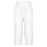 Ženske pantalone ispod $ ženskog proljetnog ljeta pune boje casual udobne široke noge Capris hlače bijeli