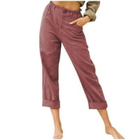 Efsteb Womens Dukset Ležerne udobne džepove u boji u boji Elastični struk Udobne ravne hlače Wine s