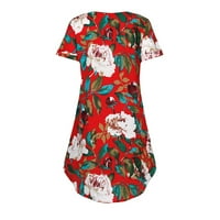 Gotyou haljine Ženski casual labav kratki rukav okrugli izrez cvijeća navlačene kratka haljina crvena
