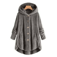 Zip up jakna od runa Women plus veličina gumba plišane vrhove kapuljača sa kapuljačom Kardigana vuna