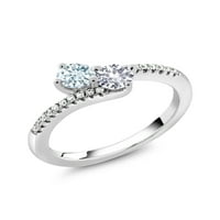 Gem Stone King 0. CT okruglo nebo Plava akvamarina bijela je stvorila safir Sterling srebrni prsten
