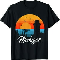 Ženske vrhove Retro Sunset Svjetionik Veliki jezera Michigan majica Poklon posada za zabave