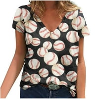 V izrez kratkih rukava Trendsetting bluza Žene Base Ball Print Tops Ljeto Ležerne prilike Tuničke Grafičke