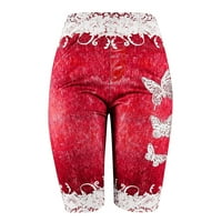 Traper kratke hlače za žene plus veličina mršava leptir Print casual jeggings kratke hlače crveno xxl