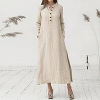 Clearsance Ljetne haljine za žene s kratkim rukavima Solid moda Srednja dužina A-line Henley haljina
