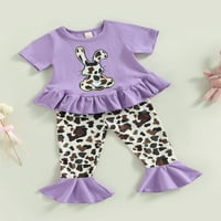 Calsunbaby Easter Toddler Baby Girls Odjeća Kratki rukav zečje print ruffle vrhovi dugih hlača Podešava