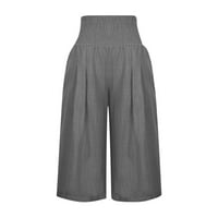 Capri pantalone za žene Ljeto Ležerne prilike pamučne posteljine široke noge obrezane hlače Labavi elastični