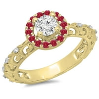 DazzlingRock kolekcija 14k okrugli rubin i bijeli dijamant Bridal Vintage Halo Style Angažman prsten,