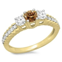 Zbirka dazzlingock 1. Carat 14k okrugli šampanjac i bijeli dijamantni kamen zaručni prsten CT, žuto