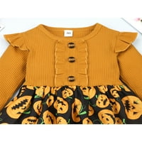 Gwiyeopda Kid Baby Girls Halloween Haljina dugih rukava Crew vrat bundeve ispise a-line haljina