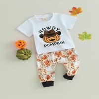 Jaweiwi Toddler Boys Halloween Hlače setovi odjeće 2T 3T slovo kratkih rukava Pumpkin Print Majica Ghost