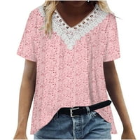 Ženska majica plus veličine Majica Ležerne prilike za ispis čipkaste bluze ružičaste 10