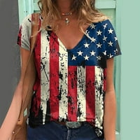 Američka košulja za zastavu Žene SAD Zvijezde i pruge V-izrez kratki rukav Ležeran za Neovisnost o kratkim