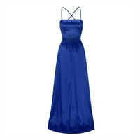 Ženska svečana haljina elegantna satenska stranka maturalna haljina sa džepovima tamno plava veličina