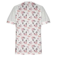 SKSLOEG ženska bluza mreža Vintage cvijeće Print Tops Puff kratkih rukava Bluze V izrez Patchwork Top,
