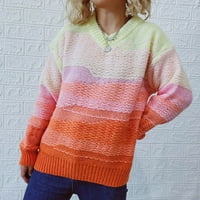 Tdoqot pad džempera za žene - V-izrez modni pulover pleteni dugi rukav ženski džemperi narančasti veličine