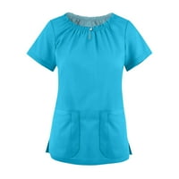 Ženski bluze V-izrez Slatka bluza Čvrsti ženski plus majice kratki rukav ljetni vrhovi plavi 4xl