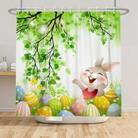 Proljeće Uskršnje zastori za tuširanje za kupatilo Smiješni slatki zeč Zeleni listovi Šareni jaja Tkanina