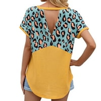 Dido Ženska majica kratki rukav okrugli vrat Leopard spajanje ljetni casual top, žuti, l