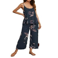Cvjetni visoko niski ogrtač Spaghetti remen dugih rukava za spavanje elegantnih ženskih pidžamih setova