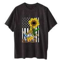 Olyvenn Ženska Trendy Plus Veličina MIDI T-majice Modni ljetni kratki rukav Tees Suncokret USA zastava