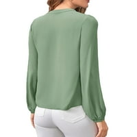 Ženske vrhove, bluze i tee Regular Neprostruktivna obična ravnica TOP V izrez metvice zelene žene bluze