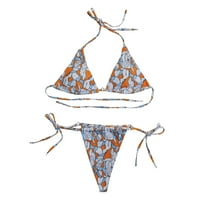 Tking Fashion Womens Dva bikinija kupaći kostim cvjetni halter trokut kravat kupaći odijela narančasta