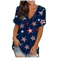 Ženski ljetni vrhovi Ležerni modni kratki rukav V rect majica na majici narezinu američku zastavu Print