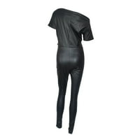 Jumpsuits za ženska modna ženska casual puna boja tanka kratkog rukava kratkih rukava crna m