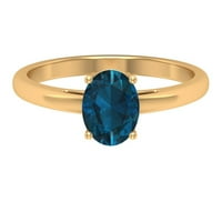 Ovalni rez London Blue Topaz pasijans i zlatni prsten za angažman, 14k žuto zlato, US 3,50