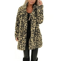 Ženska Leopard Fau Fr džep nejasno topla zima prevelika odjeća dugačak kaput smeđi 14