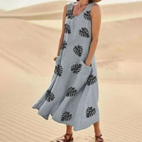 Bikoasu ženske ležerne ljetovanje haljine za sunčanje bez rukava sa džepovima sivi XL