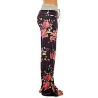 Joga hlače Žene Pamuk ženski Confy Stretch cvjetni printirač Palazzo široke noge Lounge hlače sive l