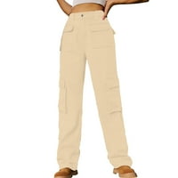 Ylioge Womens Jeans Ljetni jesen plus veličina Ležerni uski struk sa džepom i gumbom Solid Cargo hlače