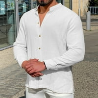Muška majica muško ljeto pamučno posteljina čvrstog casual plus veličine labave košulje muške stalke