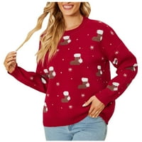 CETHRIO pulover džemperi za žene plus veličine zimske casual posade vrat dugih rukava od tiskanog santa