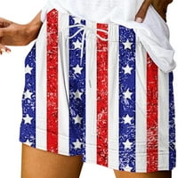 USA Patriotske zvijezde Stripes Horts za žene Ispiši labavi džepne vučne kratke hlače bijele s
