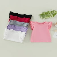 TODDLER Baby Girls Flyene rukavi T-majice Ljetne čvrste boje vrhova 0- godina
